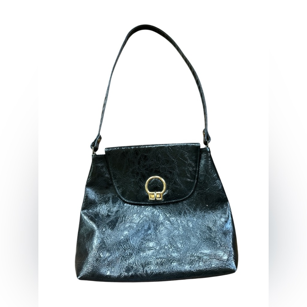 VTG Air Step Handbag Black With Brass Hardware 50’s 60’s Jackie O Glam Purse